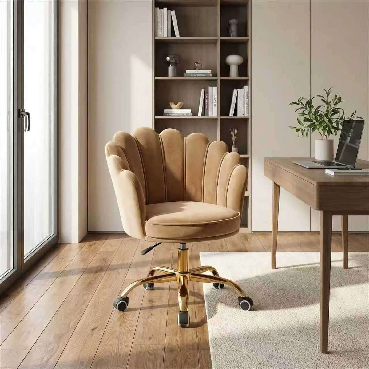 Luxe bureaustoelen met schelpvormige rugleuning en zachte bekleding voor kantoor, schoonheidssalon en thuiswerkplekken