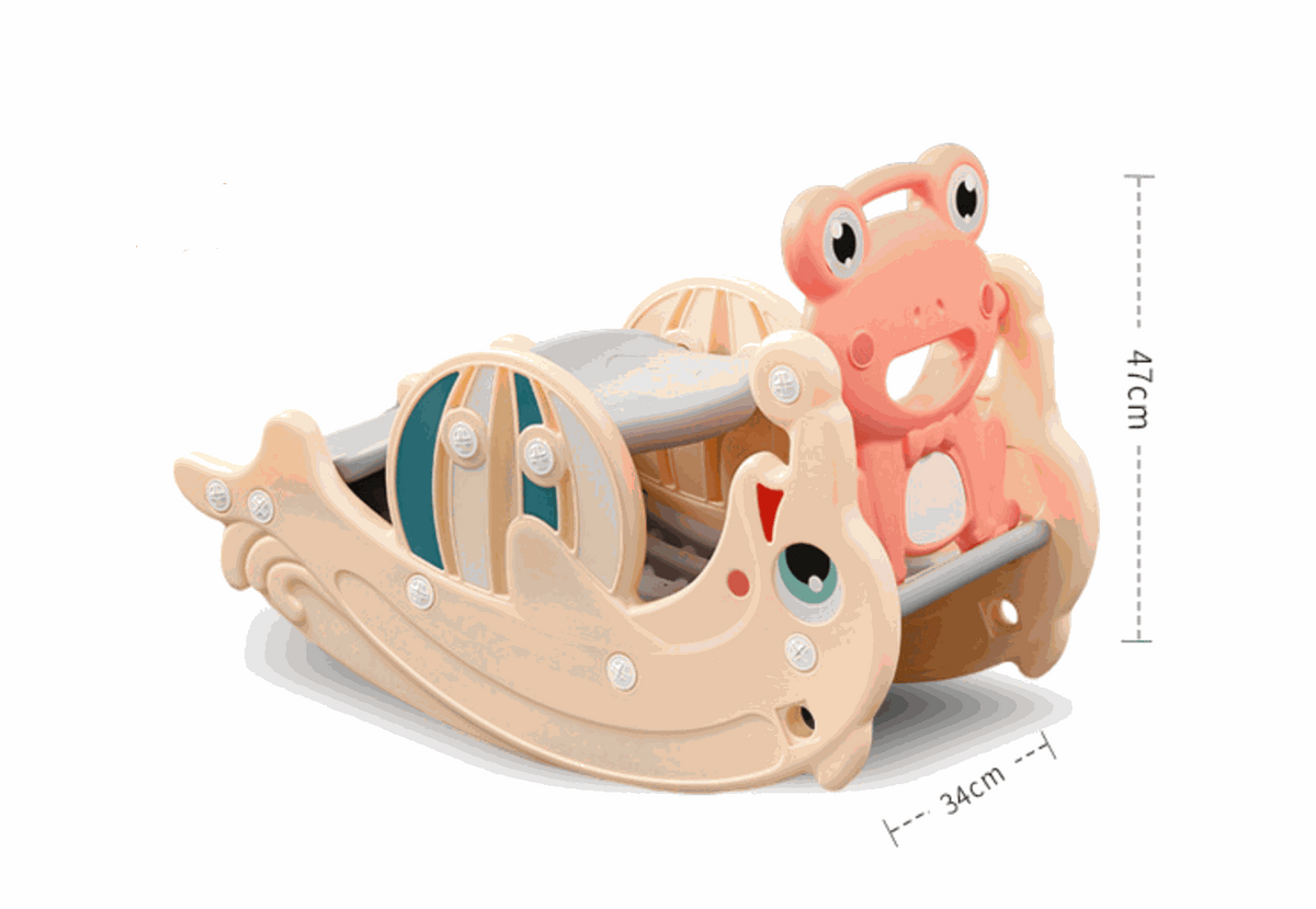 Hobbeldier Peach Roze kikker-dolfijn 2-in-1 hobbelfiguur en glijbaan voor kinderen