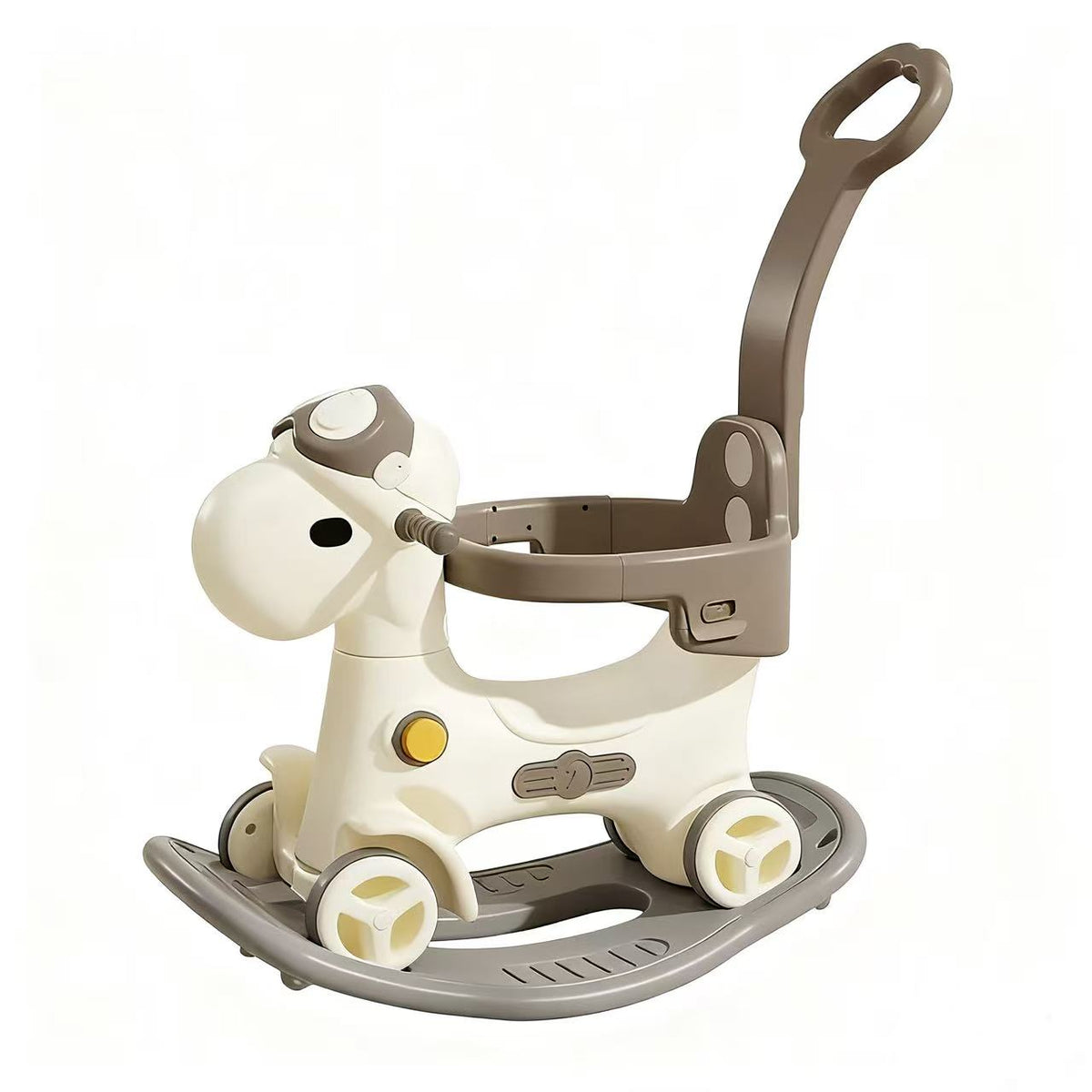 Hobbelfiguur Loopwagen Luxe grijs/crème kindertoy 2-in-1 schommel en loopwagen met duwstang