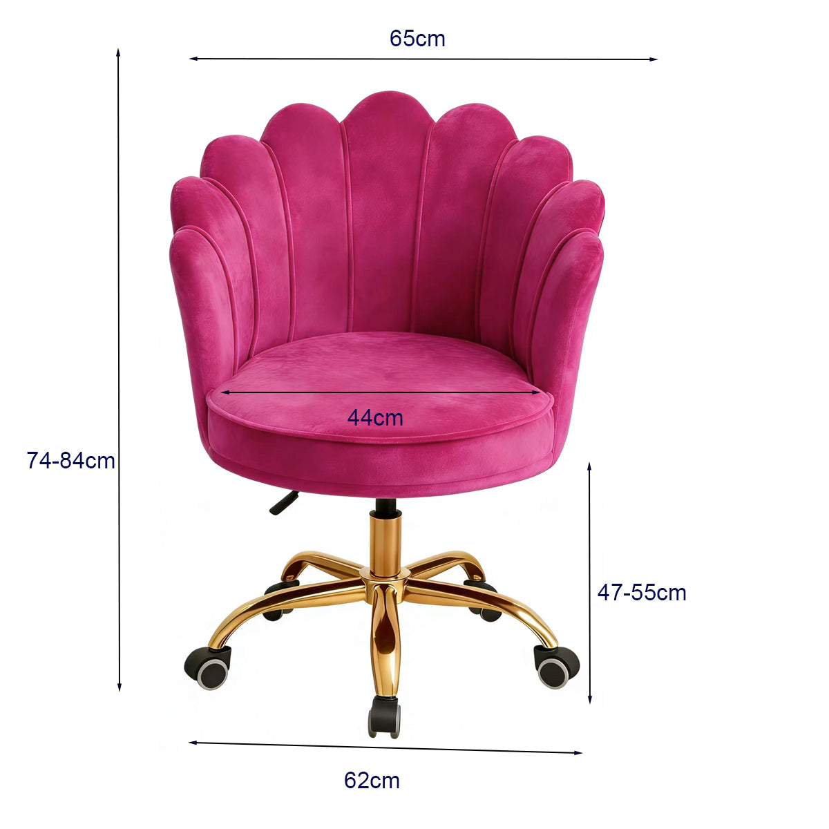 Velvet Schelp Bureaustoel Fuchsia met Goudkleurig onderstel | Russle
