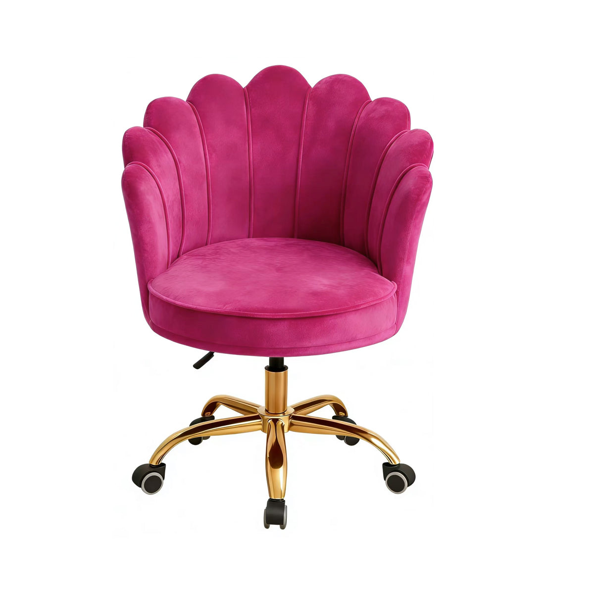 Velvet Schelp Bureaustoel Fuchsia met Goudkleurig onderstel | Russle