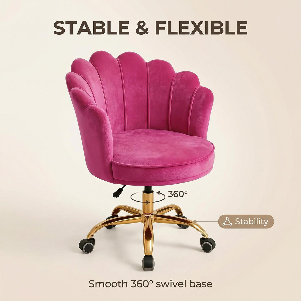 Velvet Schelp Bureaustoel Fuchsia met Goudkleurig onderstel | Russle