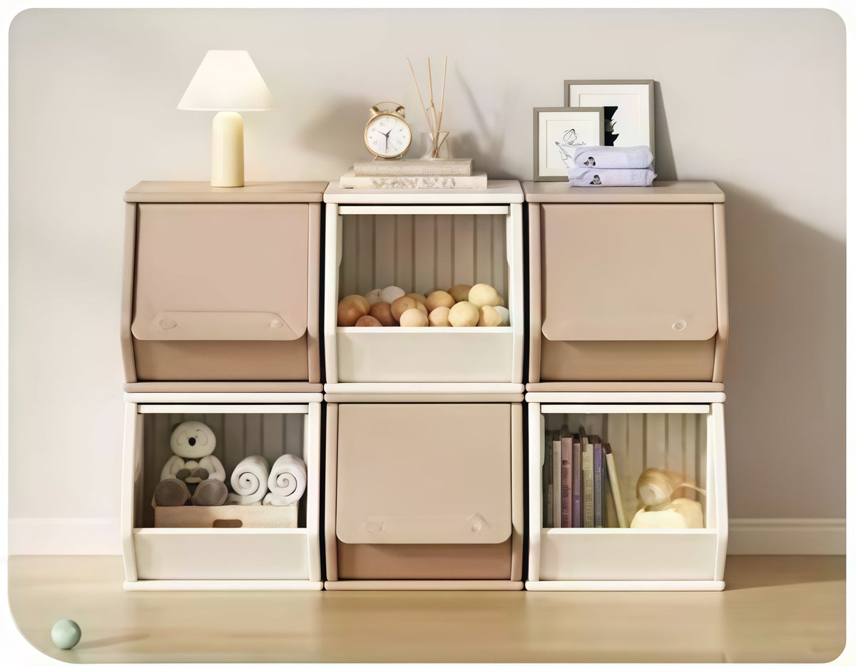 Stapelbare Opberg Combinatie Beige M met 6 kunststof bakken voor speelgoedopslag