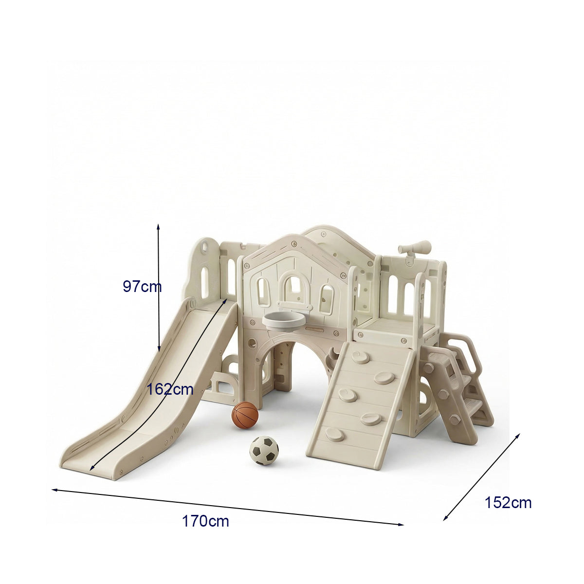 Speeltoestel Toren XL Nature met Glijbaan en Klimwand - Beige | Russle