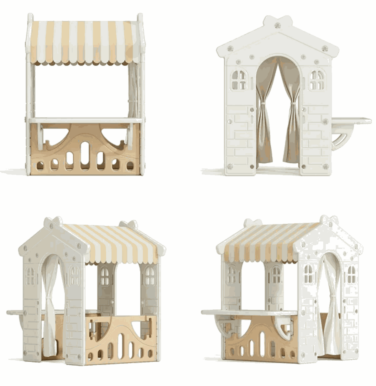 Speelhuis XL Crème/Beige kinder speelhuisje voor binnen en buiten met deur en stoffen dak