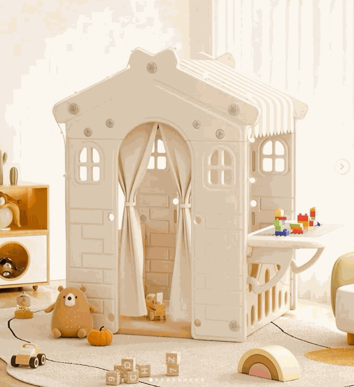 Speelhuis XL crème/beige speelhuis voor binnen en buiten met deurtje en stoffen dak voor peuters en kleuters