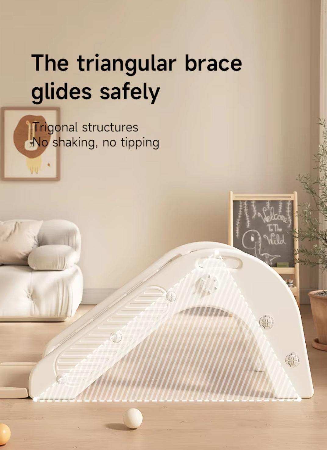 Glijbaan Peuter Basic in crème en beige kunststof, met afgeronde zijkanten, antisliptreden en een stevige driehoekige steun.