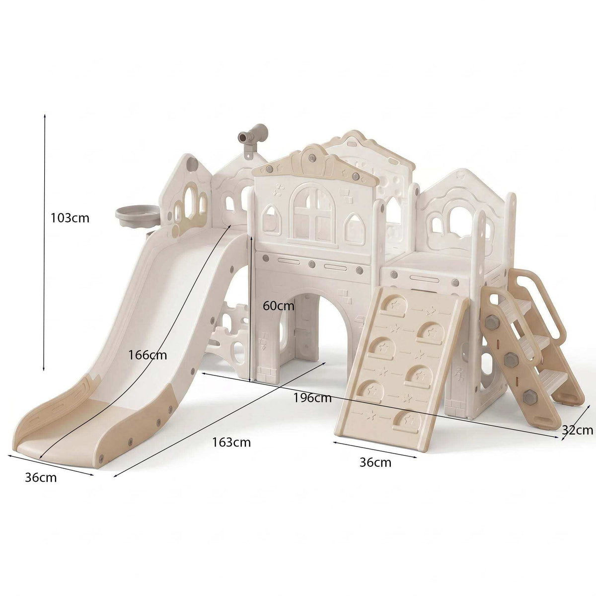 Speeltoestel Toren Romance XL met Glijbaan en Klimwand in beige kunststof, met glijbaan, klimwand, trap en speelhuis