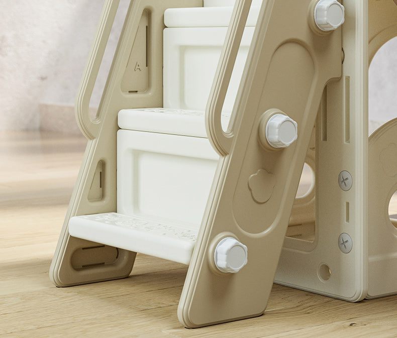Speeltoestel Toren 3 in 1 crème/bruin met glijbaan voor peuters en kleuters binnen en buiten