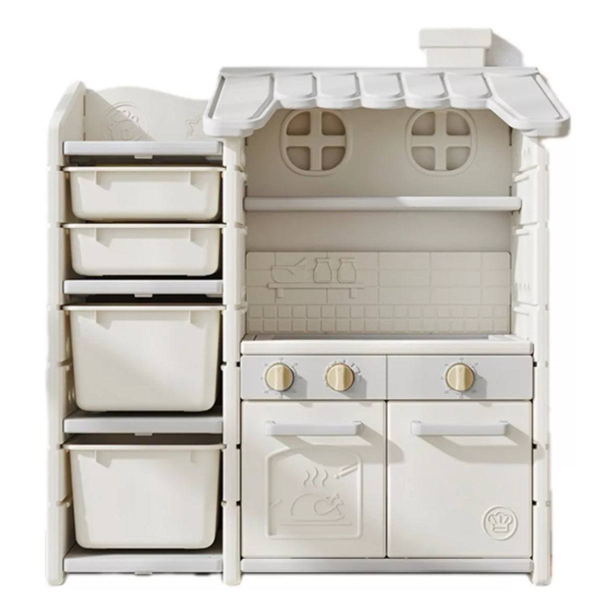 Grijze kunststof speelkeuken Speelkeuken met oven, draaiknoppen en opbergbakken voor peuters en kleuters