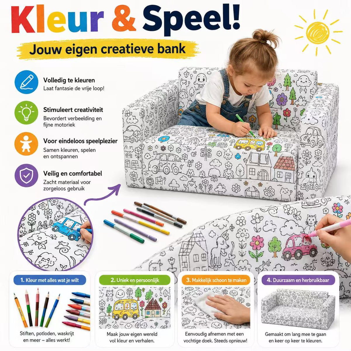 Kinderfauteuil Zelfinkleurbaar Dino | Russle
