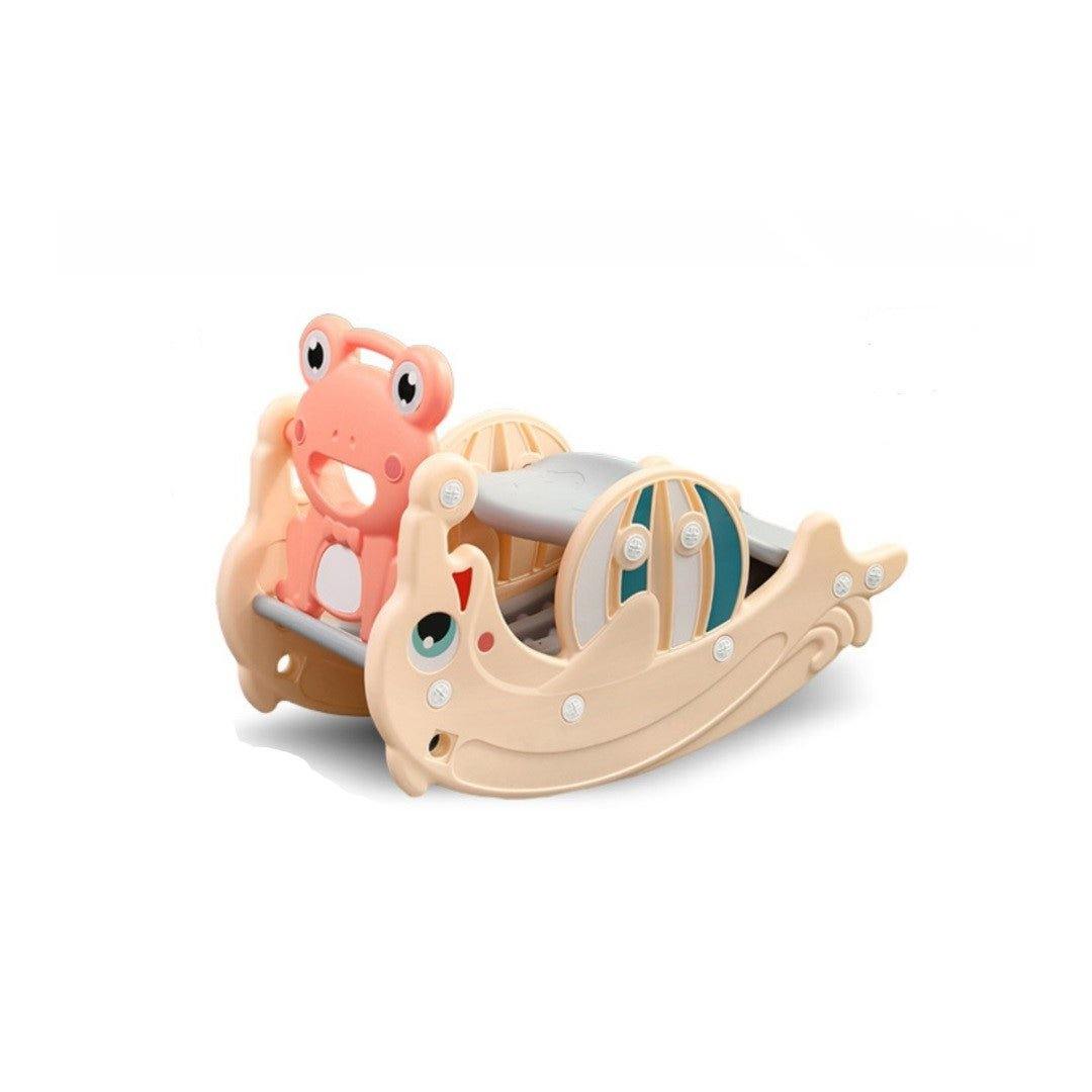 Hobbeldier Peach Roze kikker-dolfijn 2 in 1 speelgoed glijbaan en hobbelpaard voor kinderen