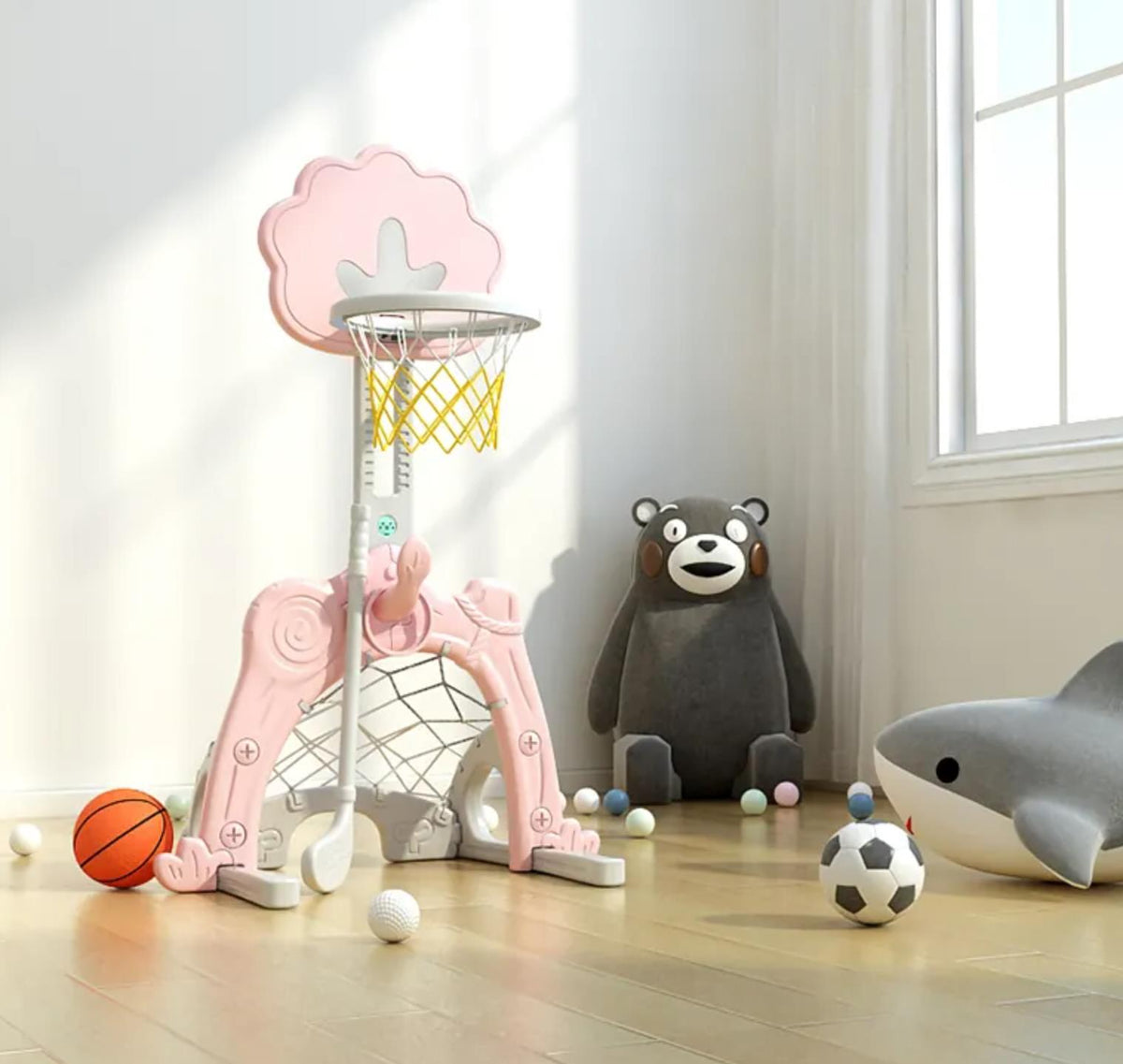 Basketbalstandaard Boom- Roze met goaltje, golfstick en 3 ballen | SALE