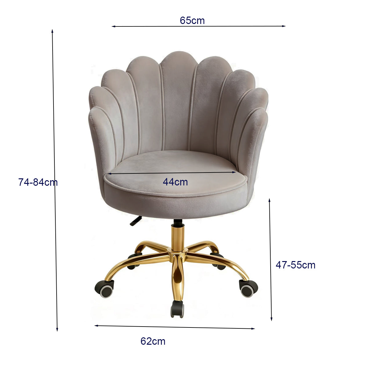 Velvet Schelp Bureaustoel Taupe met Goudkleurig onderstel | Russle