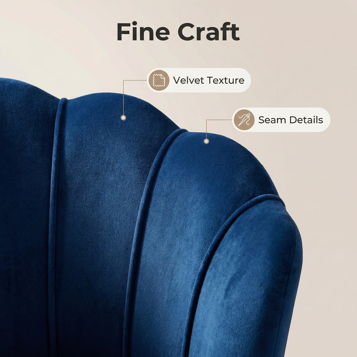 Velvet Schelp Bureaustoel Blauw met Goudkleurig onderstel | Russle