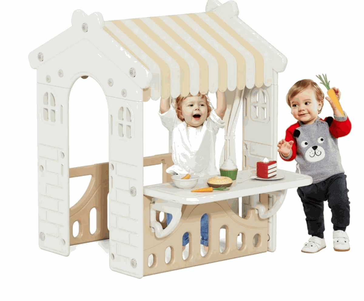 Speelhuis XL crème beige speelhuis voor peuters en kleuters met deurtje en stoffen dak geschikt voor binnen en buiten